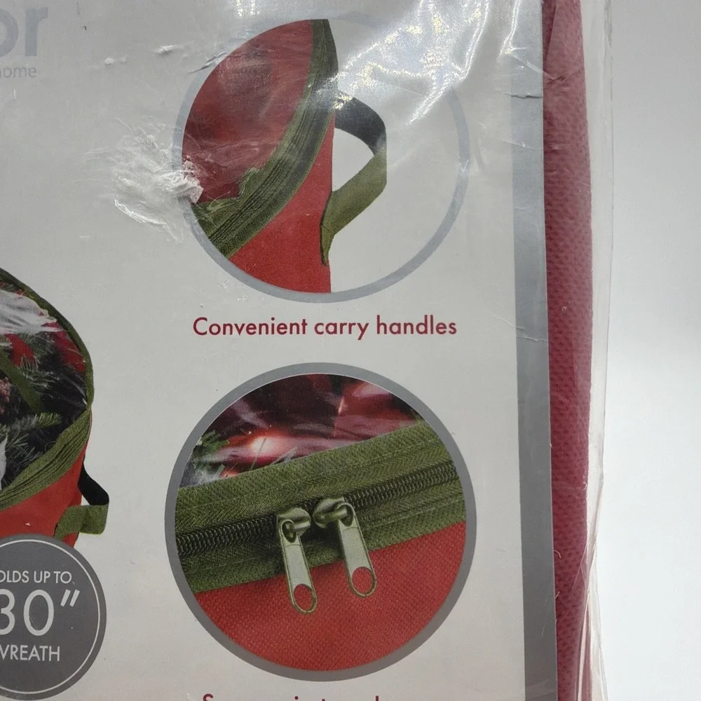 Whitmor 30 Inch Red Green Wreath & Garland Storage Bag Zipper Clear Top NEW